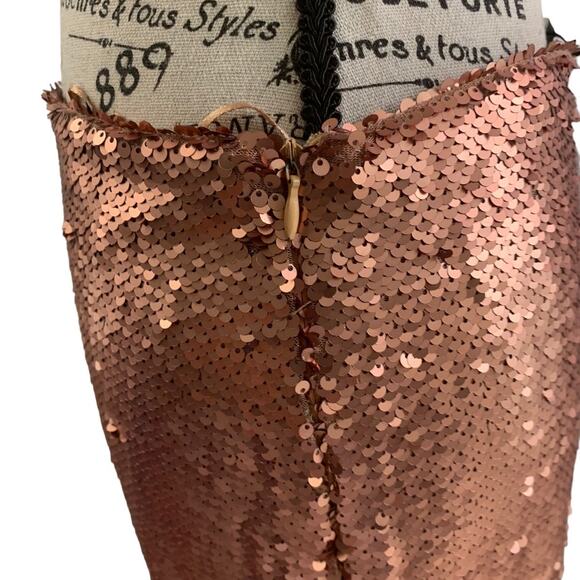 Y2K Futuristic Sequin Bodycon Mini Skirt Women's Size 6 Rose Gold Side Zip NEW - Picture 3 of 7